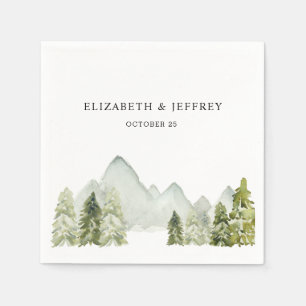 Serviette En Papier Rustique Aquarelle Montagnes Pine Mariage d'hiver