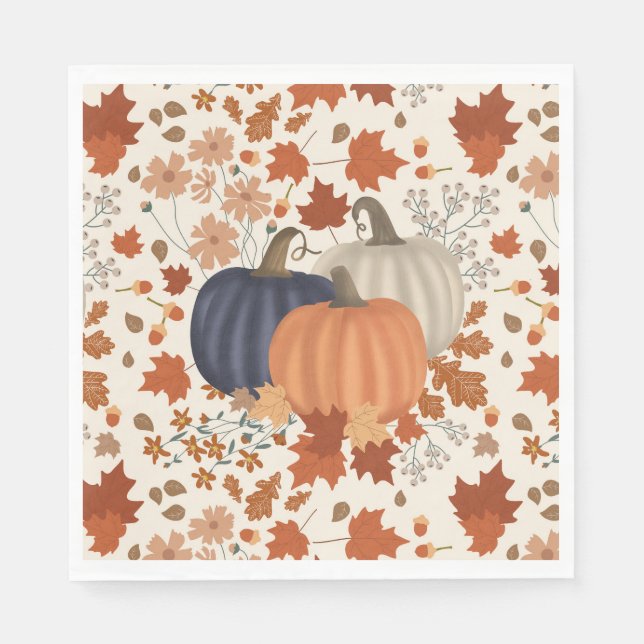Serviette En Papier Rustique Automne Citrouille Feuille Fleur sauvage (Devant)