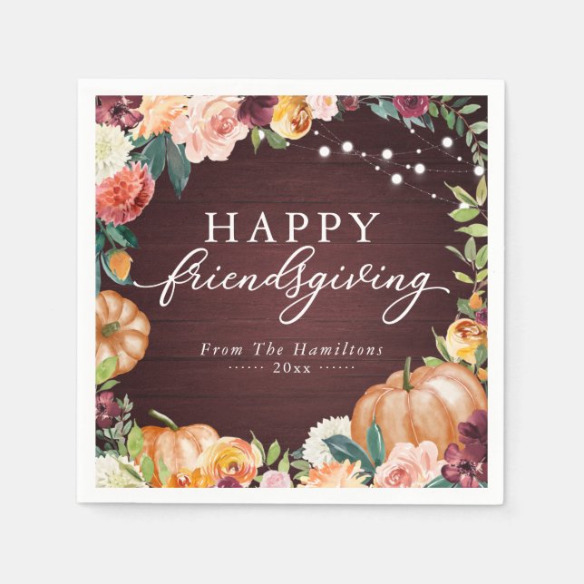Serviette En Papier Rustique Automne Floral Friendsgiving Dîner Napkin (Devant)