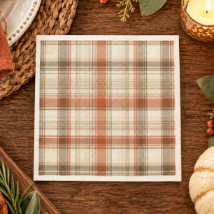 Serviette En Papier Rustique Automne Plaid Classique Marron Crème Roui