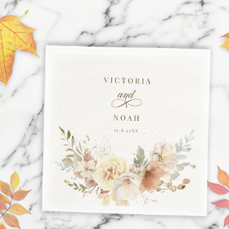 Serviette En Papier Rustique Automne Rose Aquarelle Botanique