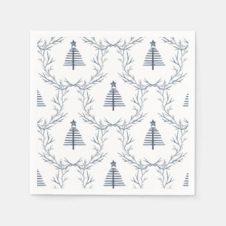 Serviette En Papier Rustique Bleu Forêt d'hiver Nordic Scandi Noël