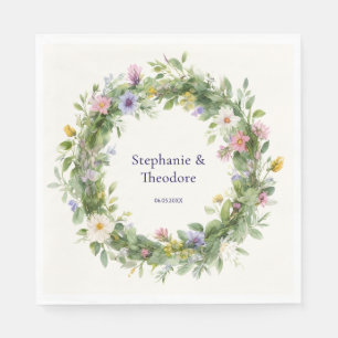 Serviette En Papier Rustique Bohème Fleurs Aquarelle Mariage Personnal