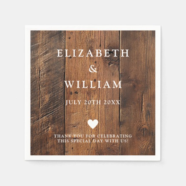 Serviette En Papier Rustique Boho Grange Bois Mariage campagnard occid (Devant)