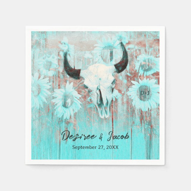 Serviette En Papier Rustique Boho Turquoise Tournesol Occidental Taure (Devant)