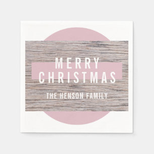 Serviette En Papier Rustique Bois rose Joyeux Noël Famille