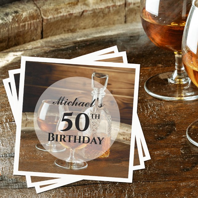Serviette En Papier Rustique Bourbon Whiskey fête d'anniversaire (Rustic bourbon whiskey masculine birthday party napkins for ANY AGE)