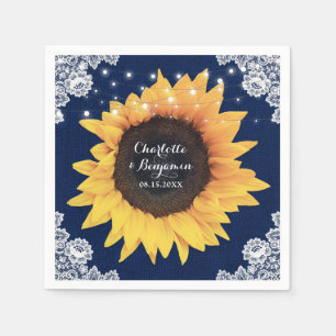 Serviette En Papier Rustique Burlap Lace Marine Bleu et Mariage de tou