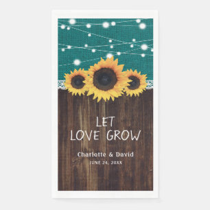 Serviette En Papier Rustique Burlap Wood Tournesol Mariage Turquoise s