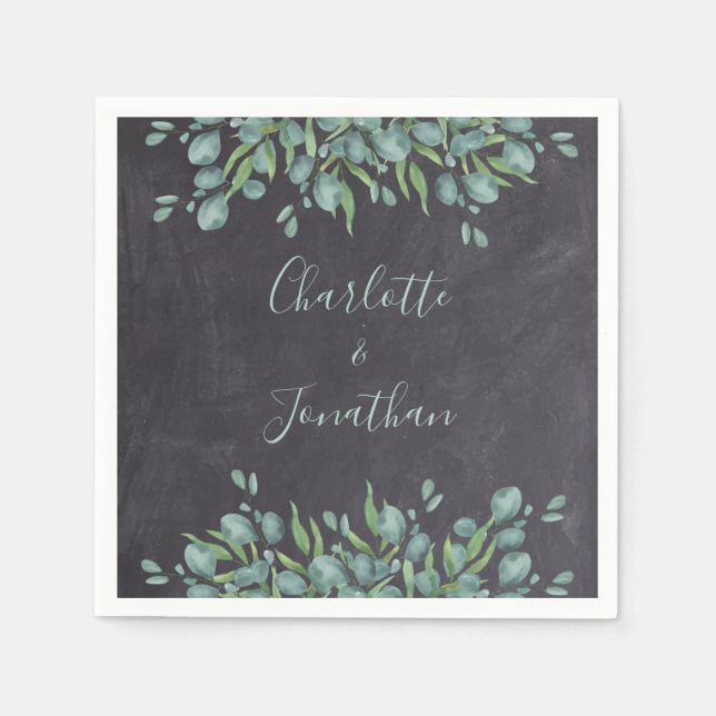 Serviette En Papier Rustique Chalkboard Eucalyptus Mariage de verdure (Devant)