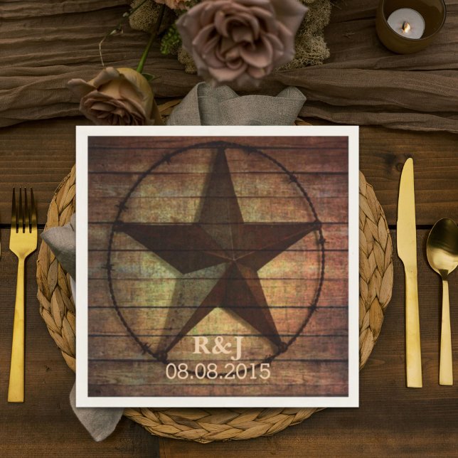Serviette En Papier rustique chic grange bois texas étoile western mar (rustic chic barn wood texas star western wedding napkins)