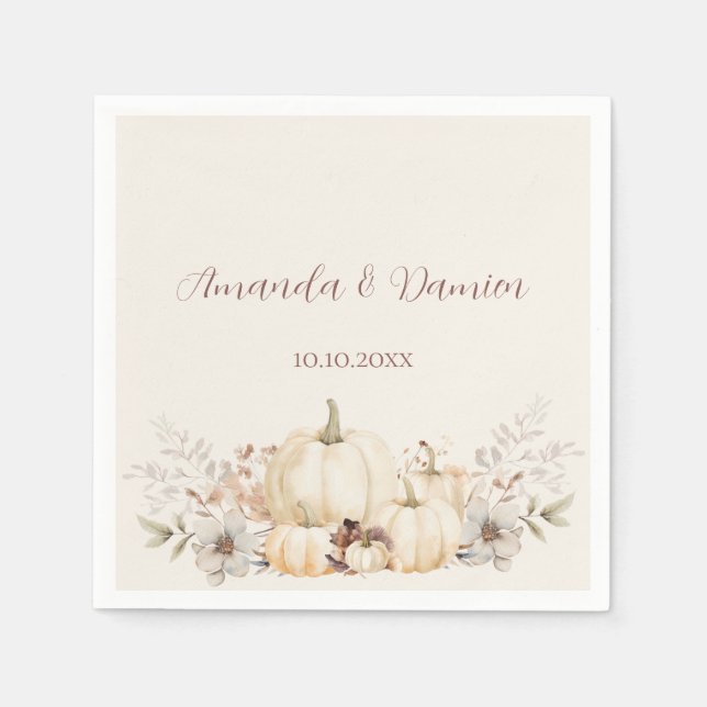 Serviette En Papier Rustique Citrouille d'automne élégant mariage (Devant)
