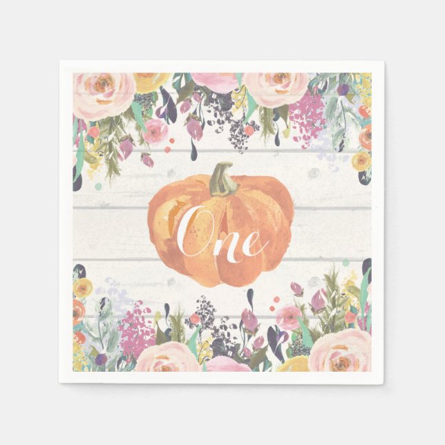 Serviette En Papier Rustique Citrouille premier anniversaire aquarelle (Devant)