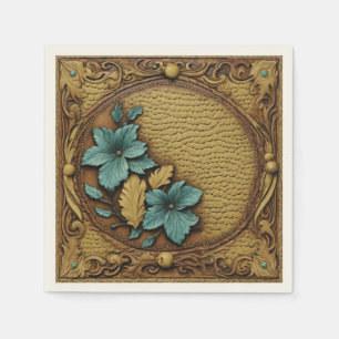 Serviette En Papier Rustique Cowgirl Bleu Brun Fête Western Country 