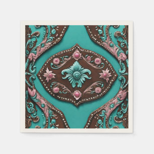 Serviette En Papier Rustique Cowgirl Bleu Brun Fête Western Country 