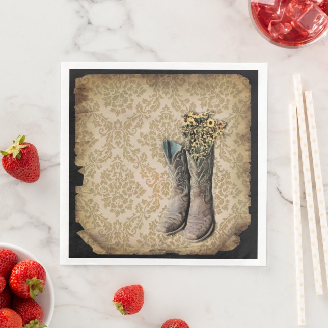 Serviette En Papier rustique damassé western country cowboy boot (En situation)