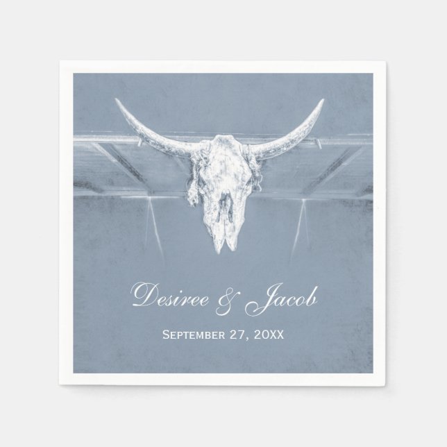 Serviette En Papier Rustique Dusty Bleu Blanc Vache Occidentale Mariag (Devant)