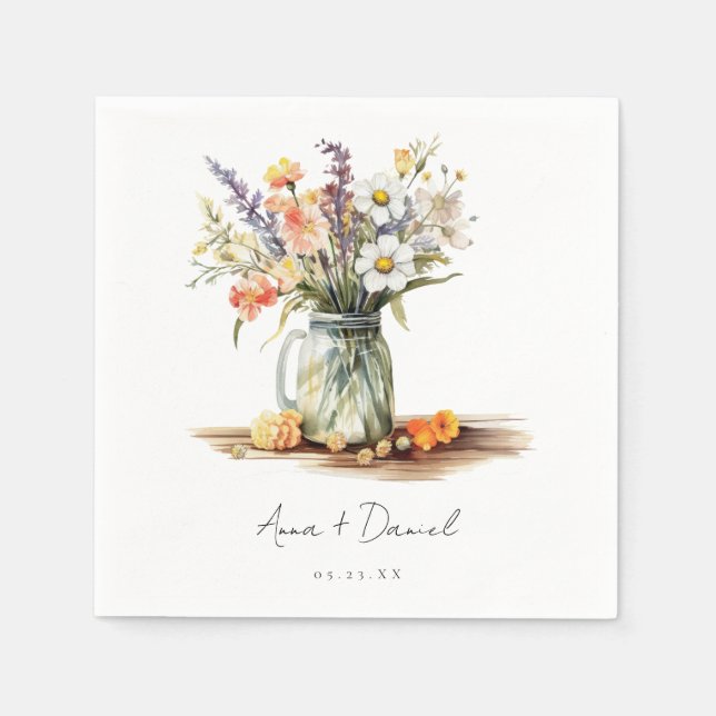Serviette En Papier Rustique été Floral Mason Jar Mariage (Devant)
