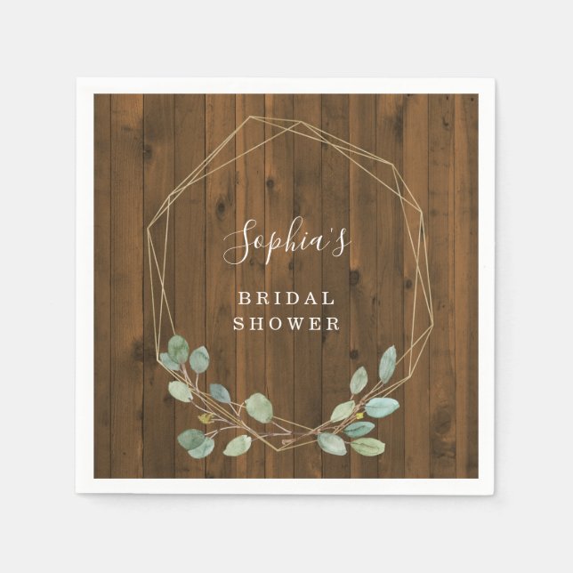 Serviette En Papier Rustique Eucalyptus | Fête de mariage géométrique  (Devant)