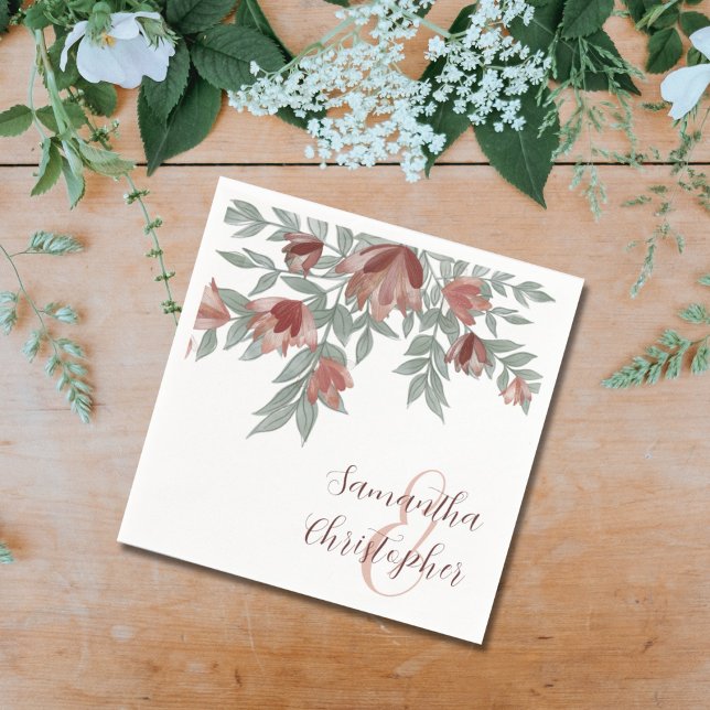 Serviette En Papier Rustique Floral Terracotta & Foliage Mariage (Créateur téléchargé)
