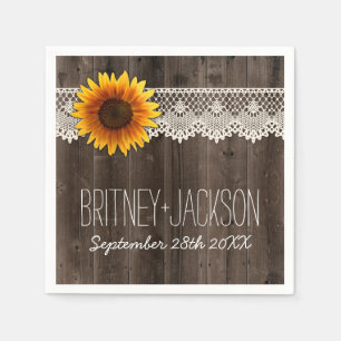 Serviette En Papier Rustique Grange dentelle Mariage de tournesol serv