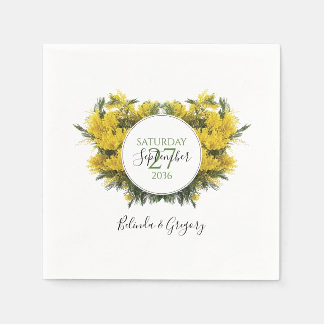 Serviette En Papier Rustique Mariage Acacia Wattle (Devant)