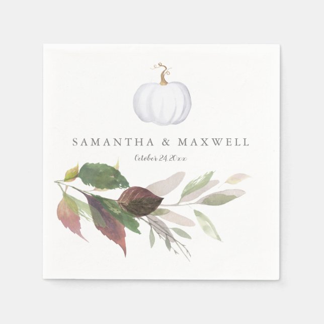 Serviette En Papier Rustique Marsala Feuilles Mariage d'aquarelle (Devant)