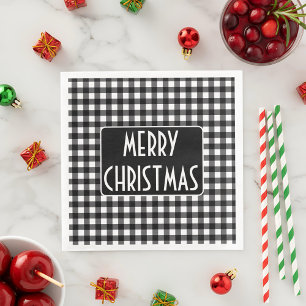 Serviette En Papier Rustique « Merry Christmas » carreaux de bœuf noir