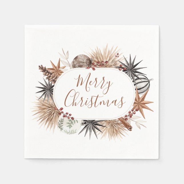 Serviette En Papier Rustique moderne Terre Neutre Joyeux Noël (Devant)