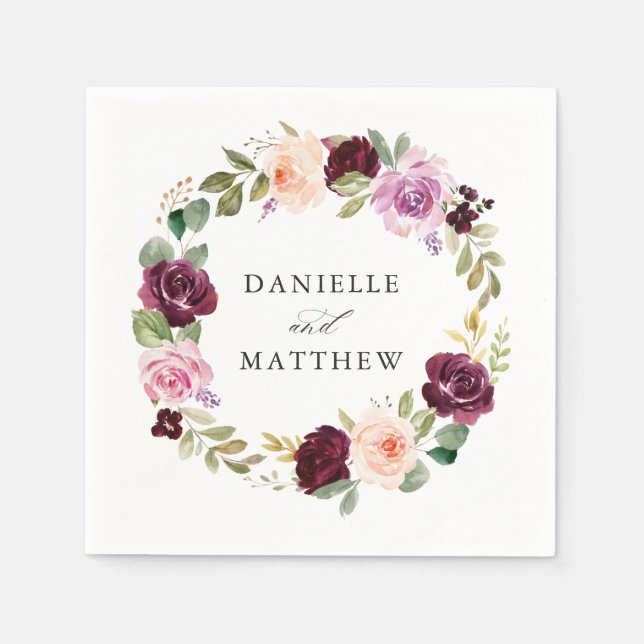 Serviette En Papier Rustique Moody Floral | Mariage personnalisé (Devant)