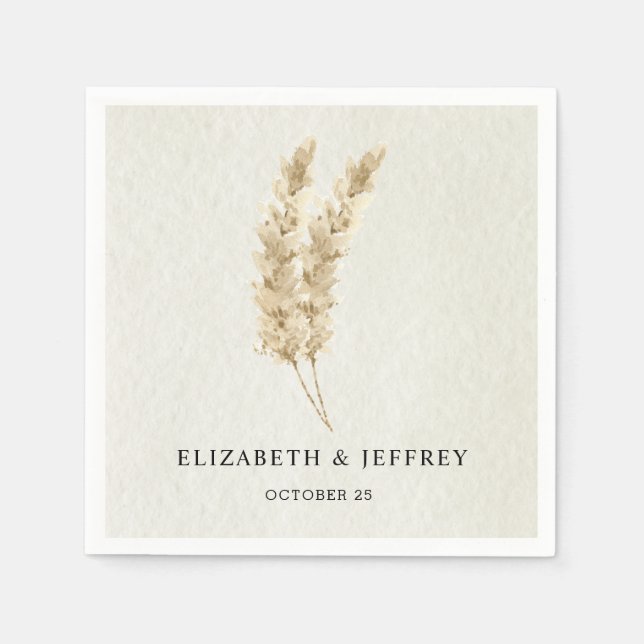 Serviette En Papier Rustique Neutre Terre Boho Pampas Mariage herbe (Devant)