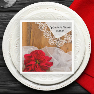 Serviette En Papier Rustique Poinsettia et dentelle Mariage de grange