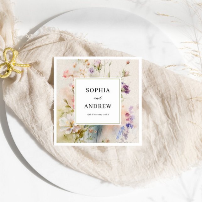 Serviette En Papier Rustique Retro Fleur sauvage d'aquarelle Mariage (Créateur téléchargé)