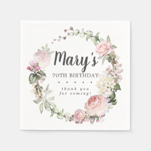 Serviette En Papier Rustique rose floral 70e fête d'anniversaire