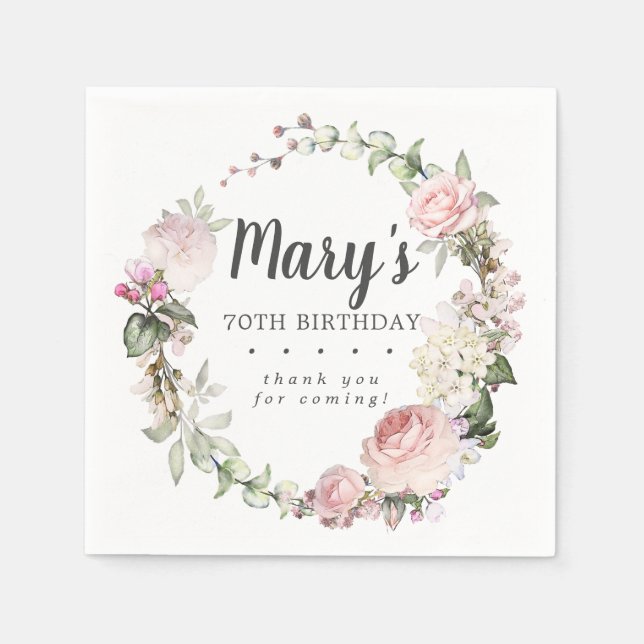 Serviette En Papier Rustique rose floral 70e fête d'anniversaire (Devant)