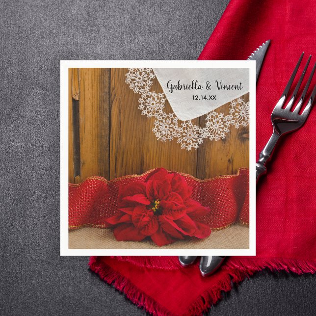 Serviette En Papier Rustique Rouge Poinsettia Pays Mariage d'hiver (Créateur téléchargé)