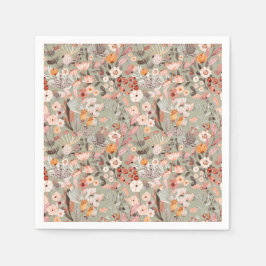 Serviette En Papier Rustique Sage Taupe Floral Boho Motif Botanique