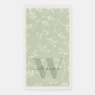 Serviette En Papier Rustique Sage vert Botanique Floral Monogramme