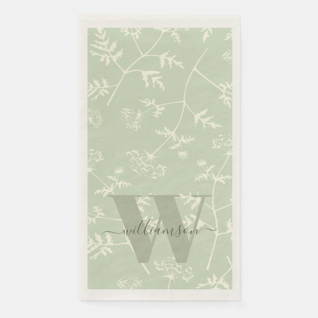 Serviette En Papier Rustique Sage vert Botanique Floral Monogramme (Devant)