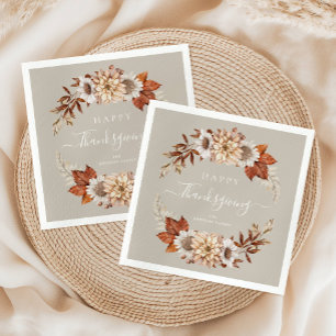Serviette En Papier Rustique Taupe - Feuilles d'automne Bon thanksgivi