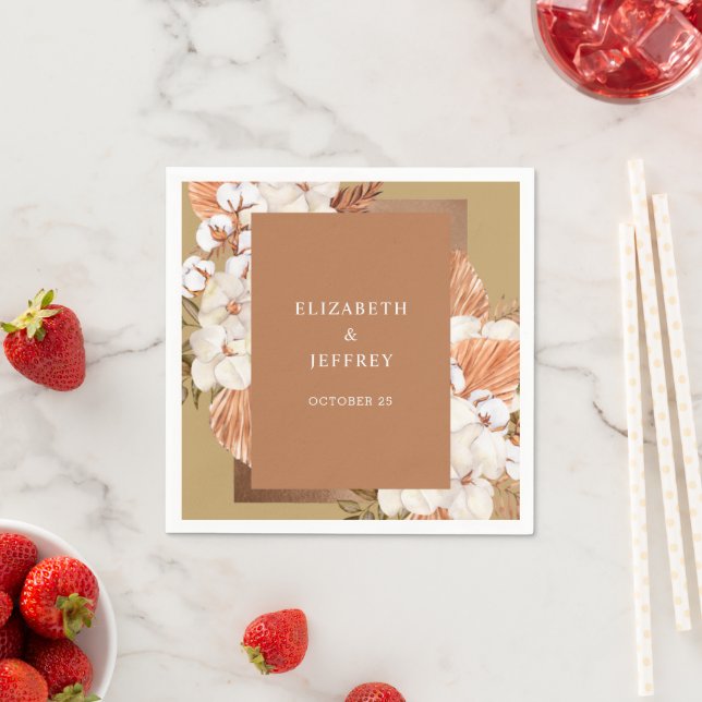 Serviette En Papier Rustique Terracotta Gold Boho Pampas Orchidées Mar (En situation)