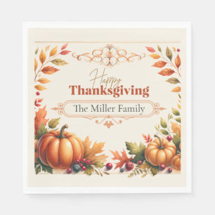 Serviette En Papier Rustique Thanksgiving Citrouilles & Berries Custom