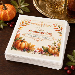 Serviette En Papier Rustique Thanksgiving Citrouilles & Berries Custom