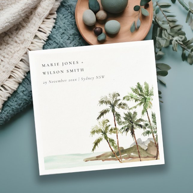 Serviette En Papier Rustique Tropical Palm Trees Beach Sand Mariage (Créateur téléchargé)