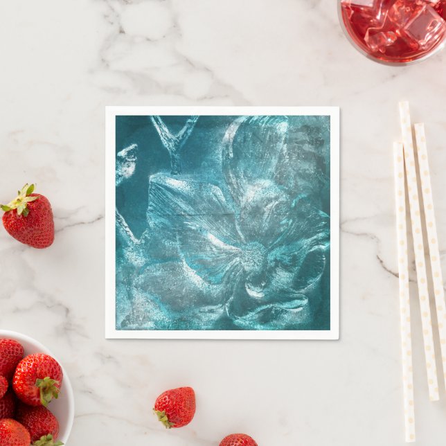 Serviette En Papier Rustique Turquoise motif floral Parties scintillan (En situation)