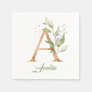 Serviette En Papier Rustique Un monogramme vert feuillage eucalyptus o