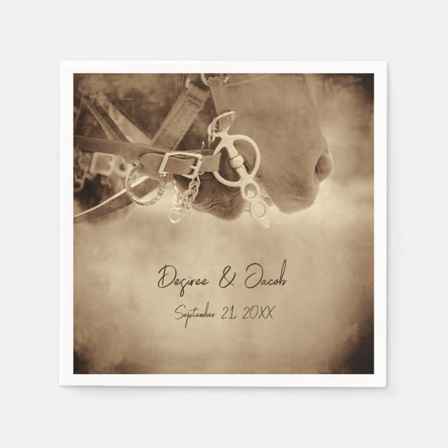 Serviette En Papier Rustique Western Brown Horse Mariage (Devant)