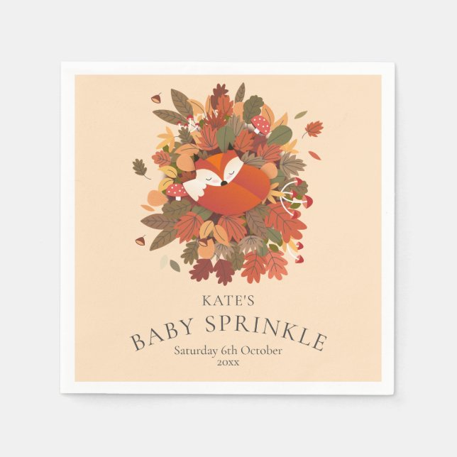 Serviette En Papier Rustique Woodland Fox Cub Bébé Sprinkle / Douche (Devant)