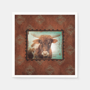 SERVIETTE EN PAPIER RUSTY LONGHORN COCKTAIL NAPKINS ENSEMBLE DE 50
