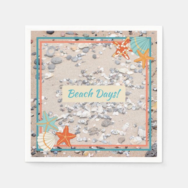 Serviette En Papier Sable et coquilles de mer (Devant)